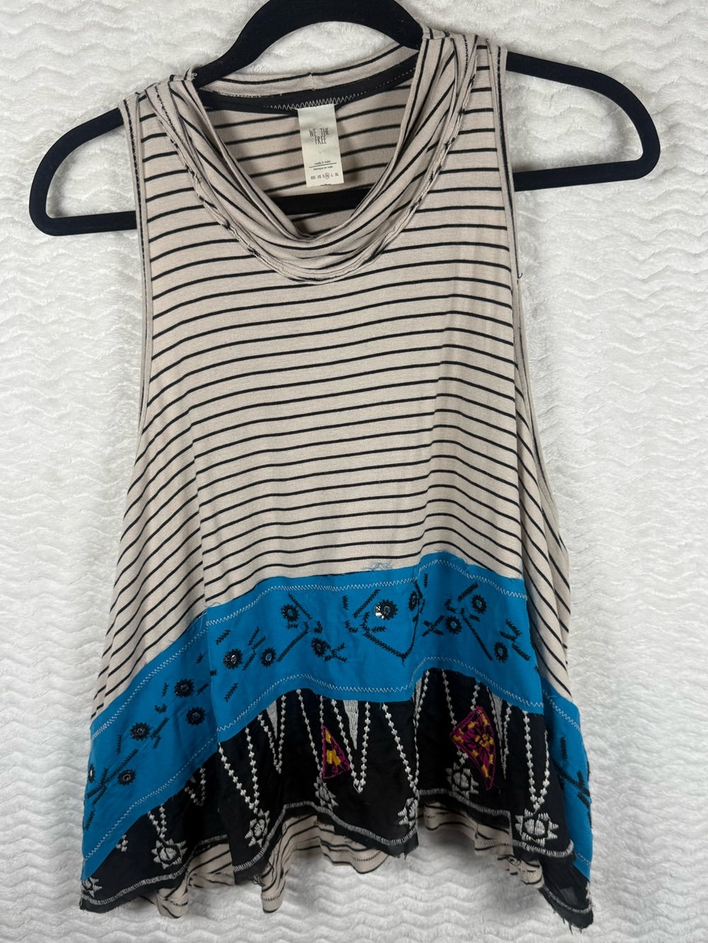 We The Free Striped Cowl Neck Tank in Beige, Black & Blue. Open Hems 🤩🧡